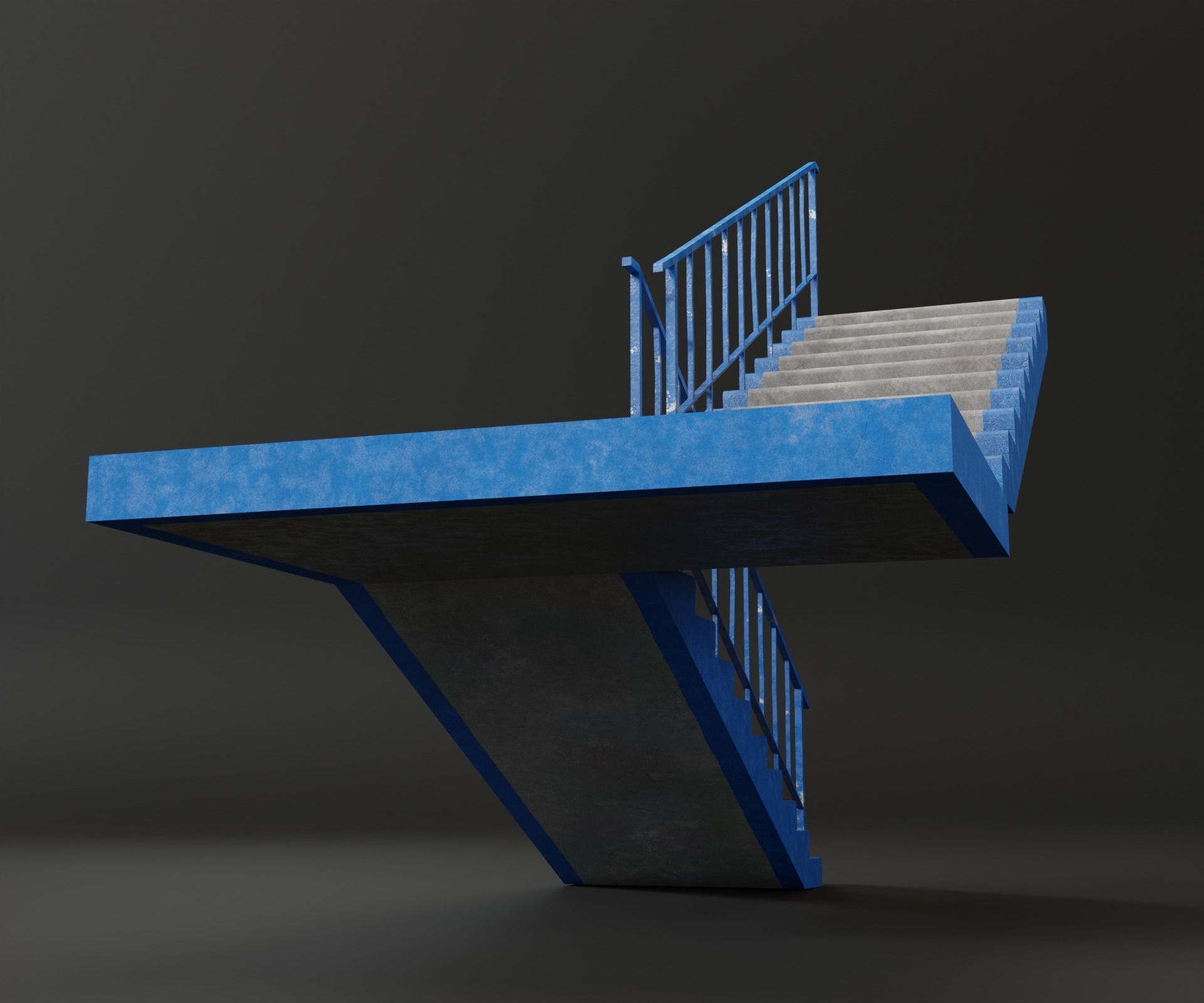 Concrete Stairs  Low-poly 3D model_8