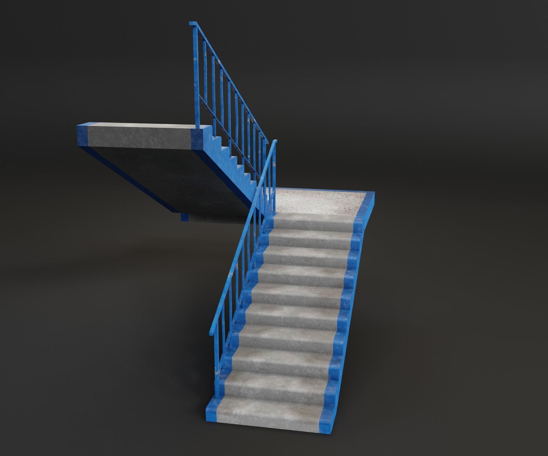 Concrete Stairs  Low-poly 3D model_1