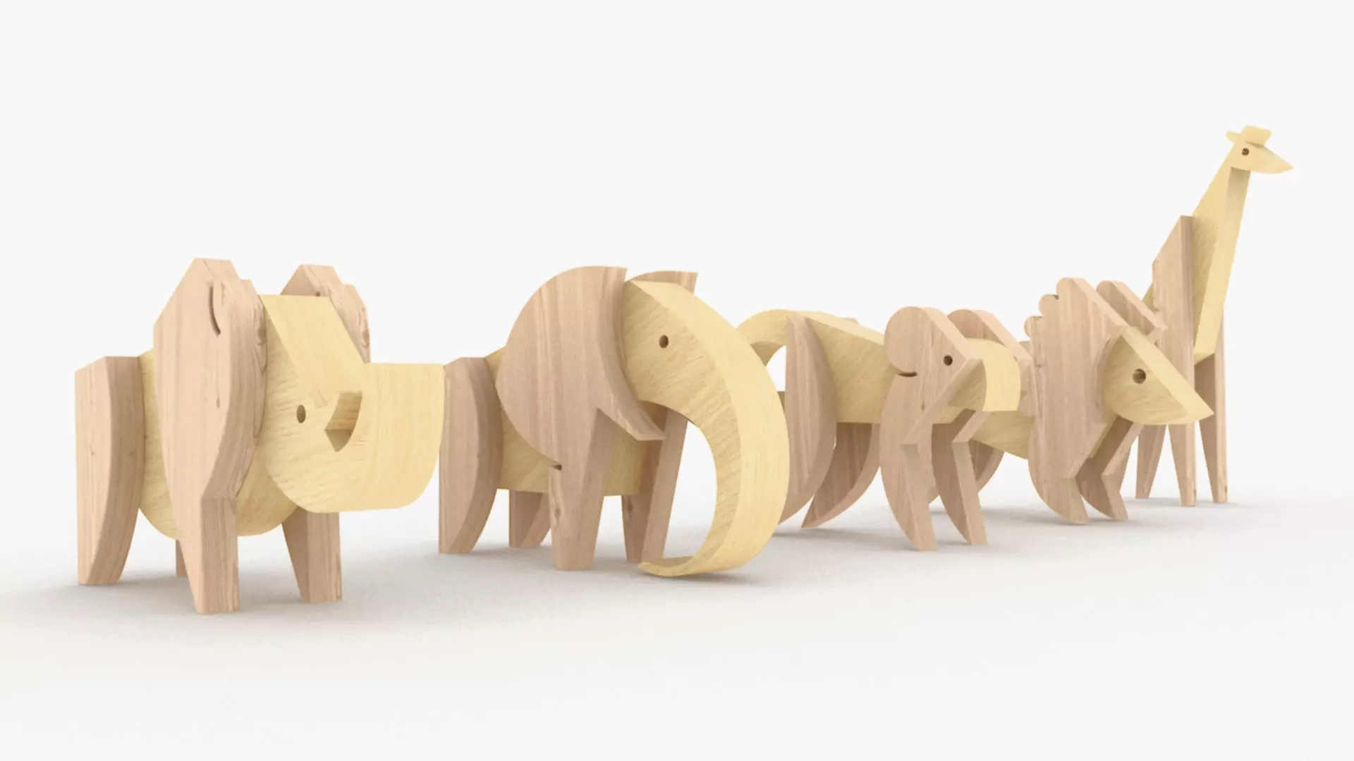 Wooden animals Free 3D model_0