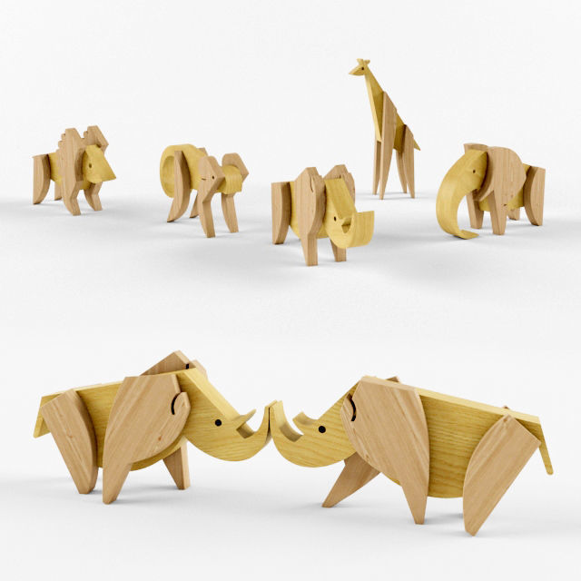 Wooden animals Free 3D model_2