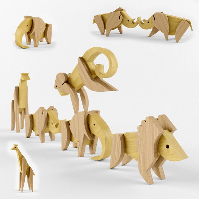 Wooden animals Free 3D model_1