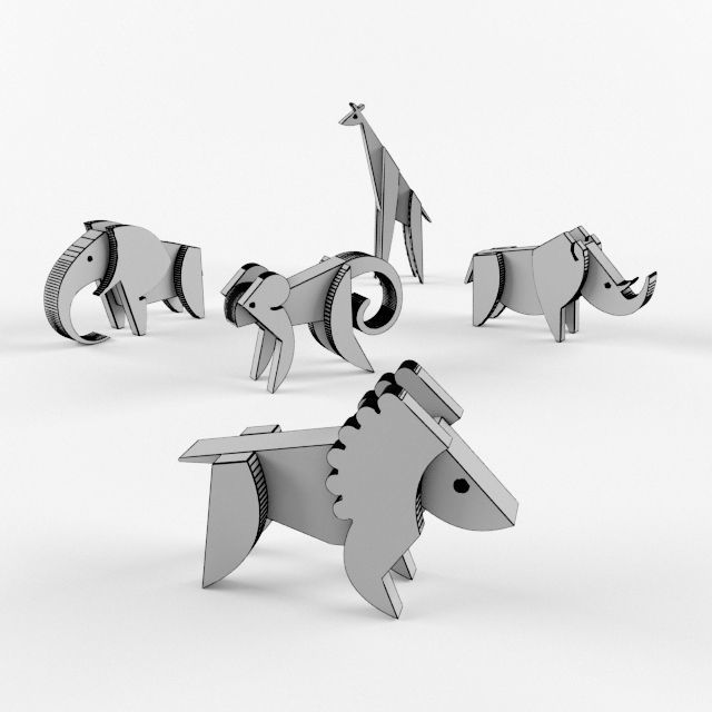 Wooden animals Free 3D model_3