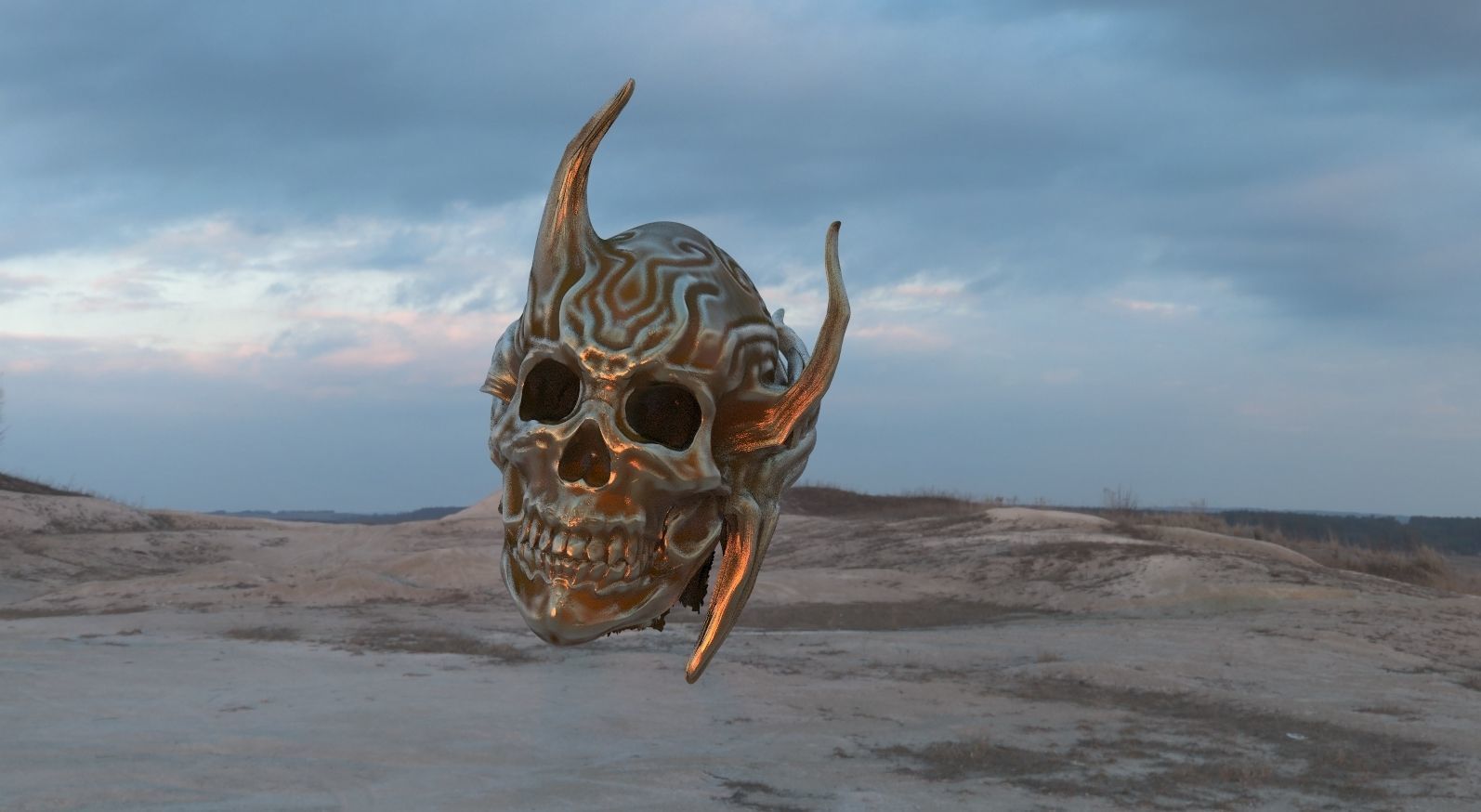 Demon scull  horned 3D model_1