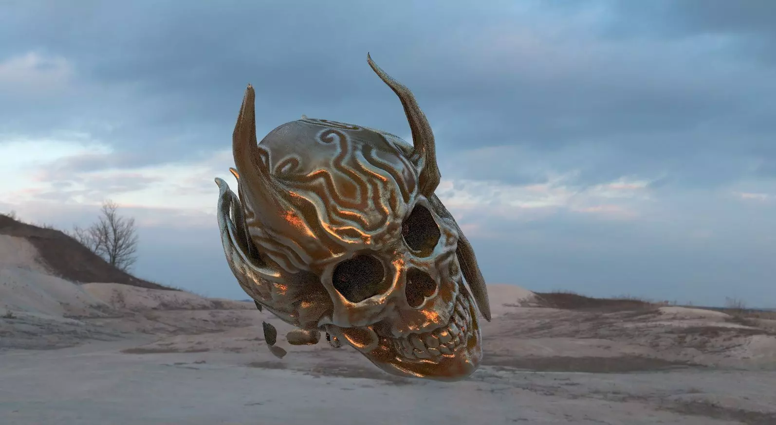 Demon scull  horned 3D model_0