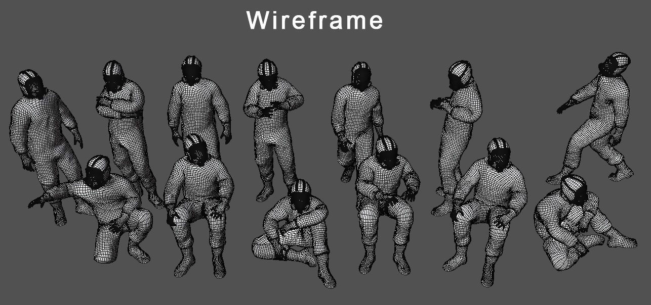 Man in BioSuit with Poses Low-poly 3D model_4