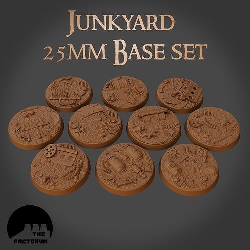 25mm Junkyard base set Pre-supported 3D print model