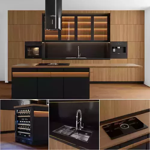 modern kitchen with island 004 Low-poly 3D model