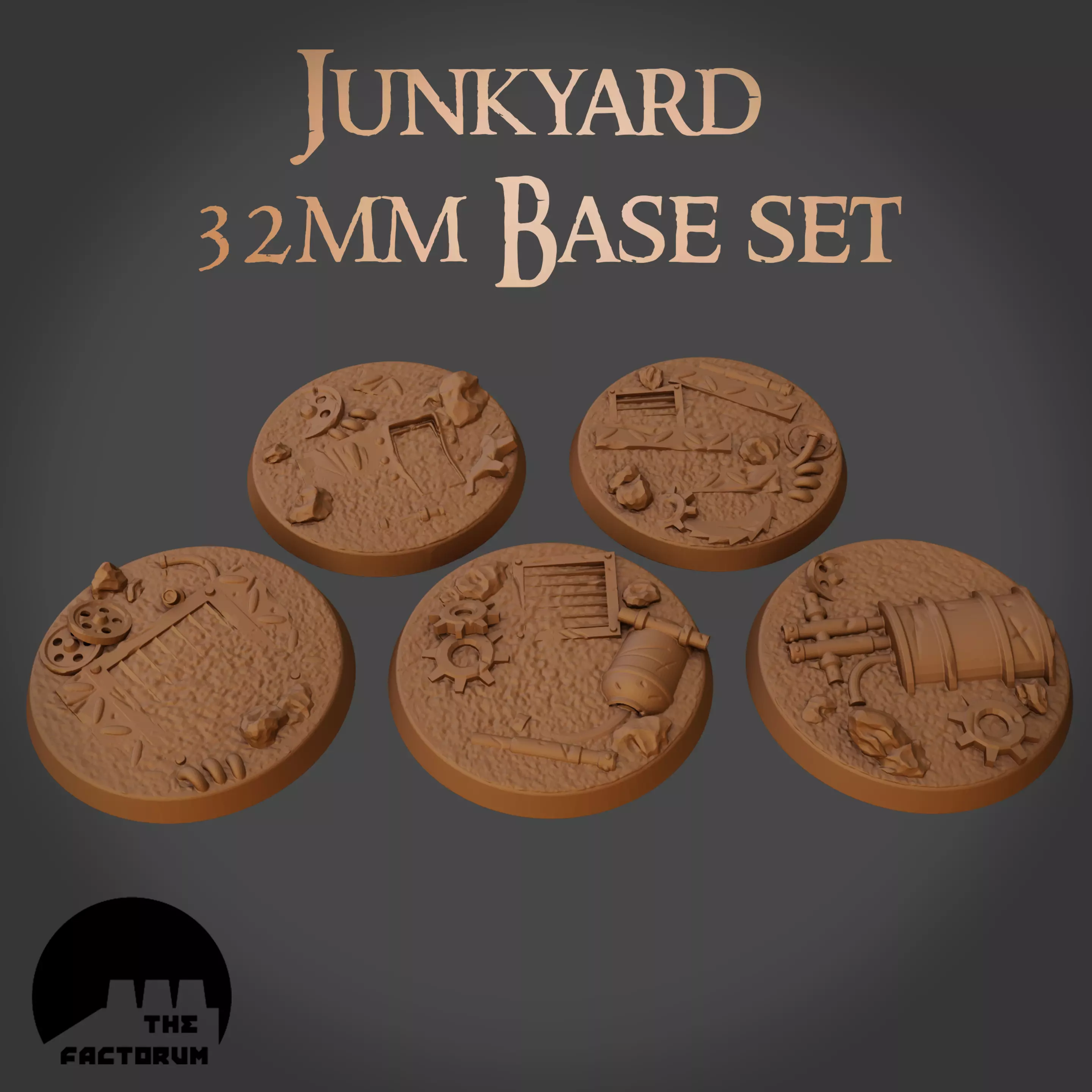 32mm Junkyard base set Pre-supported 3D print model