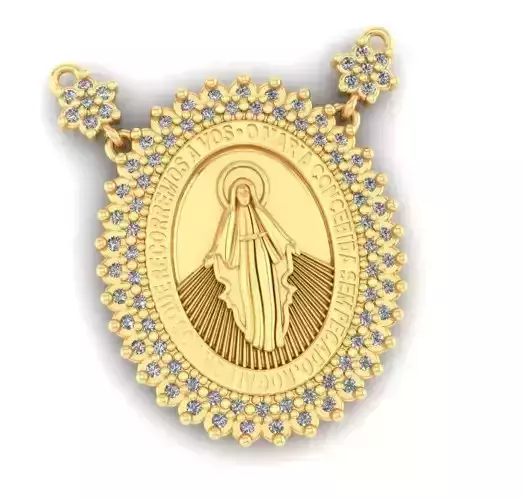 Pingente medalha Nossa Senhora das Gracas com diamantes
