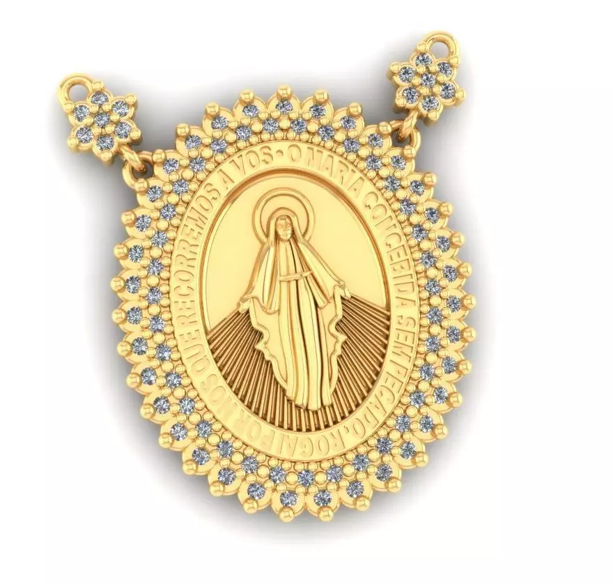 Pingente medalha Nossa Senhora das Gracas com diamantes 3D print model