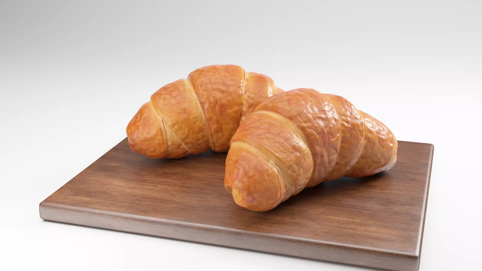 Croissant two croissants on wooden cutting board 3D model_0