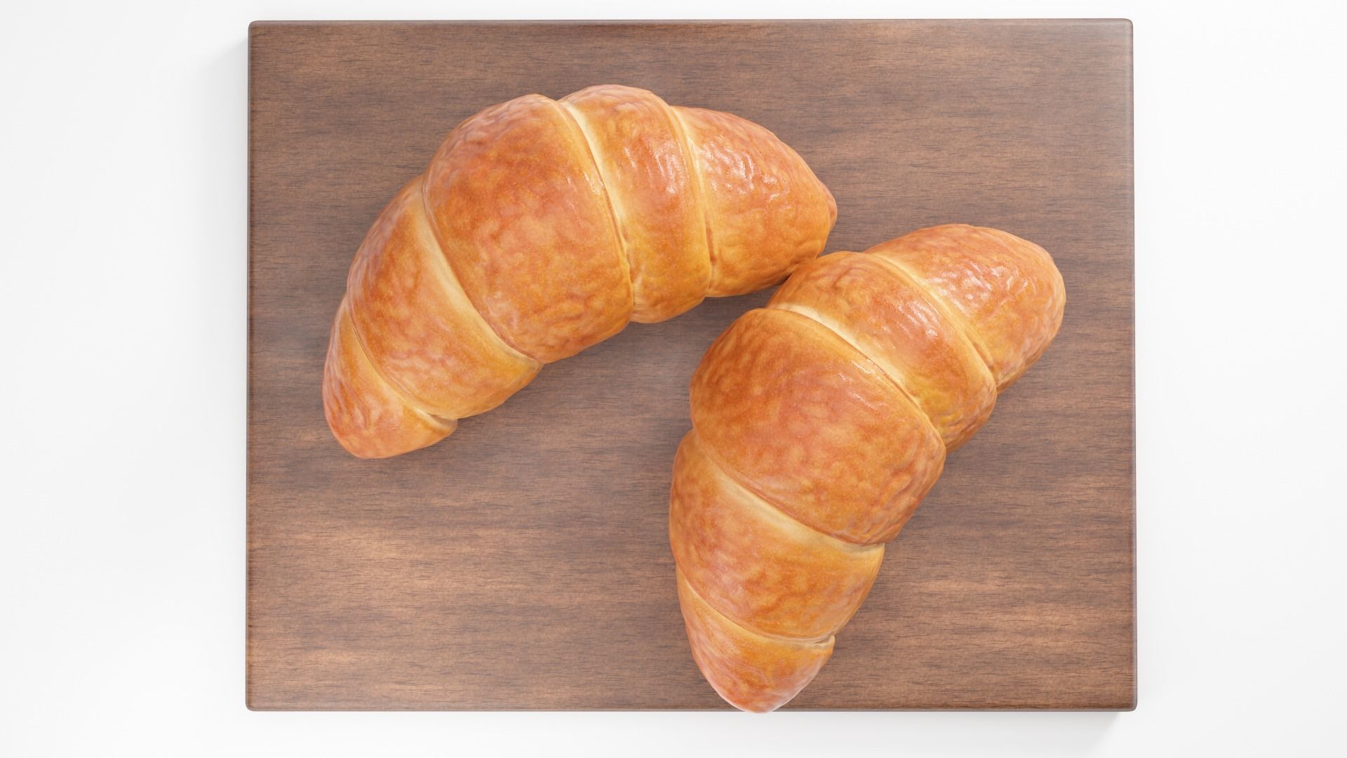 Croissant two croissants on wooden cutting board 3D model_1