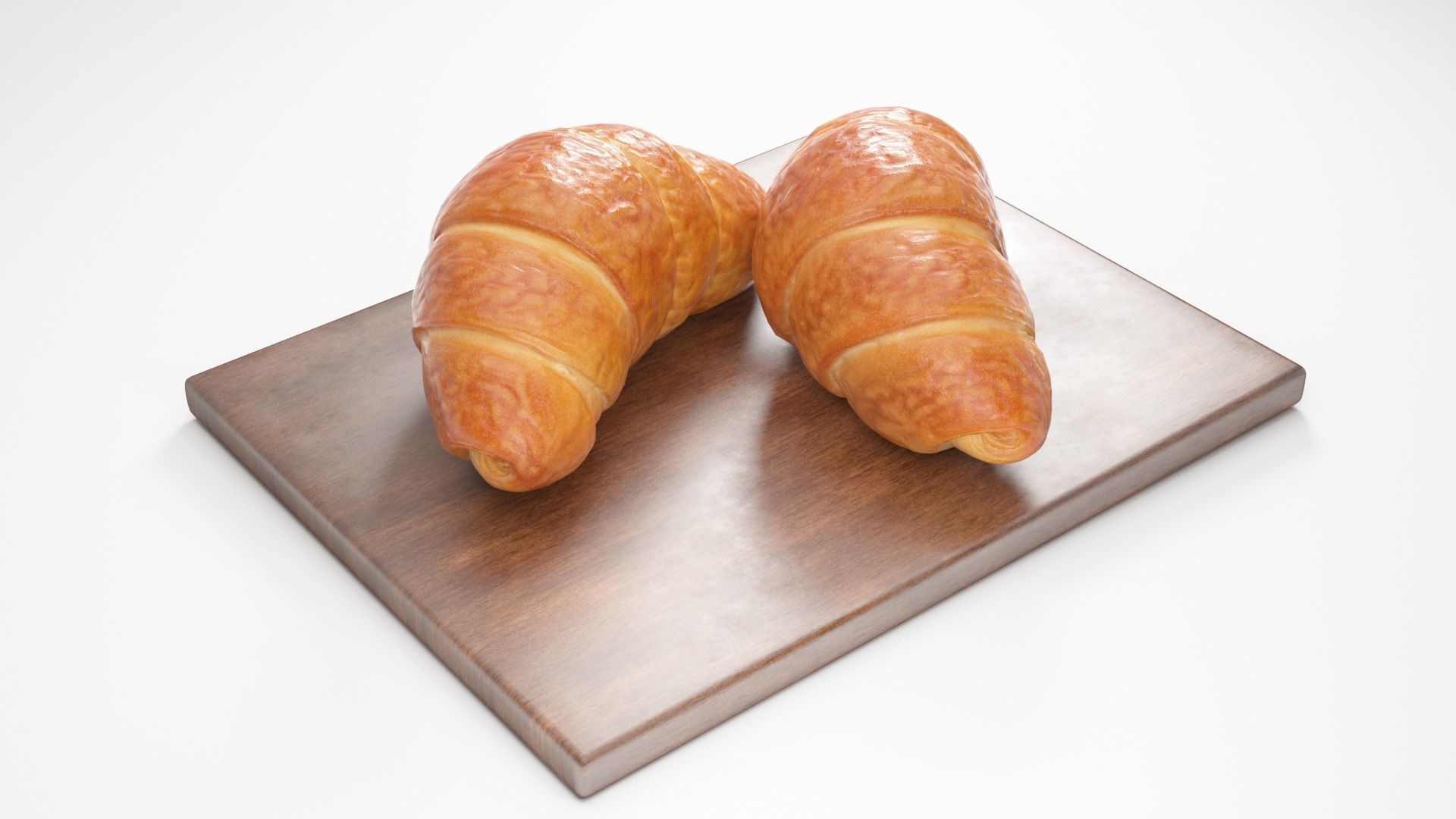 Croissant two croissants on wooden cutting board 3D model_2