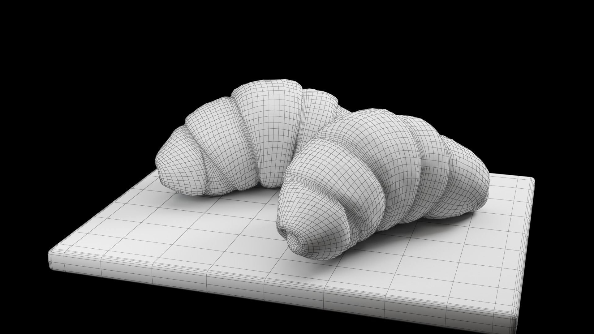 Croissant two croissants on wooden cutting board 3D model_3