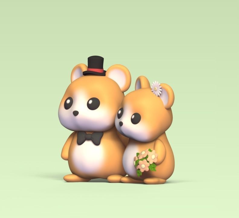 Hamster Couple Wedding Cake Topper 3D print model_2