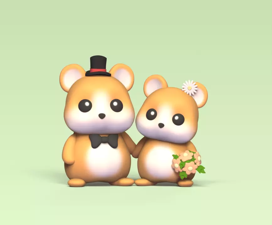 Hamster Couple Wedding Cake Topper 3D print model_0