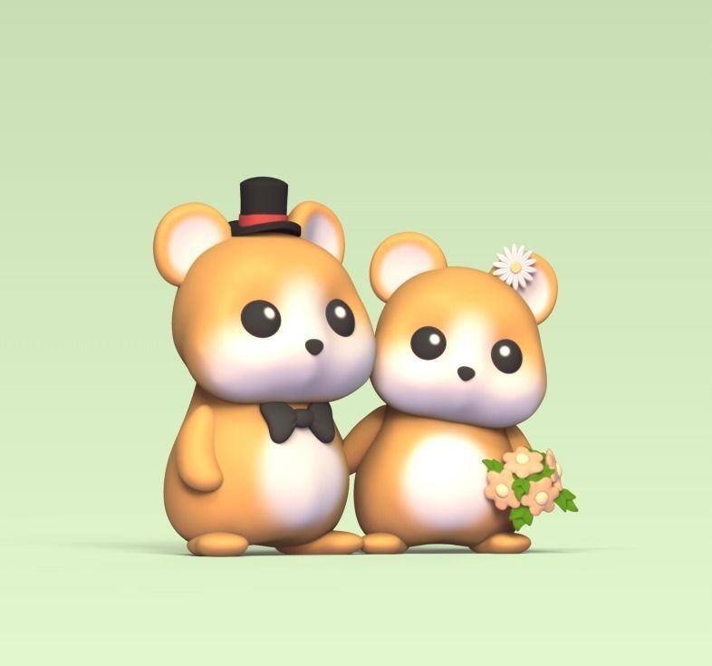 Hamster Couple Wedding Cake Topper 3D print model_1