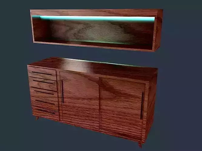 CONSOLE wooden cabinet with lights 3D model