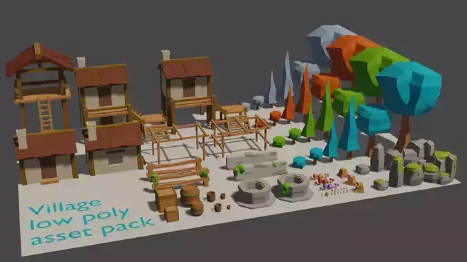 Village nature low poly asset pack