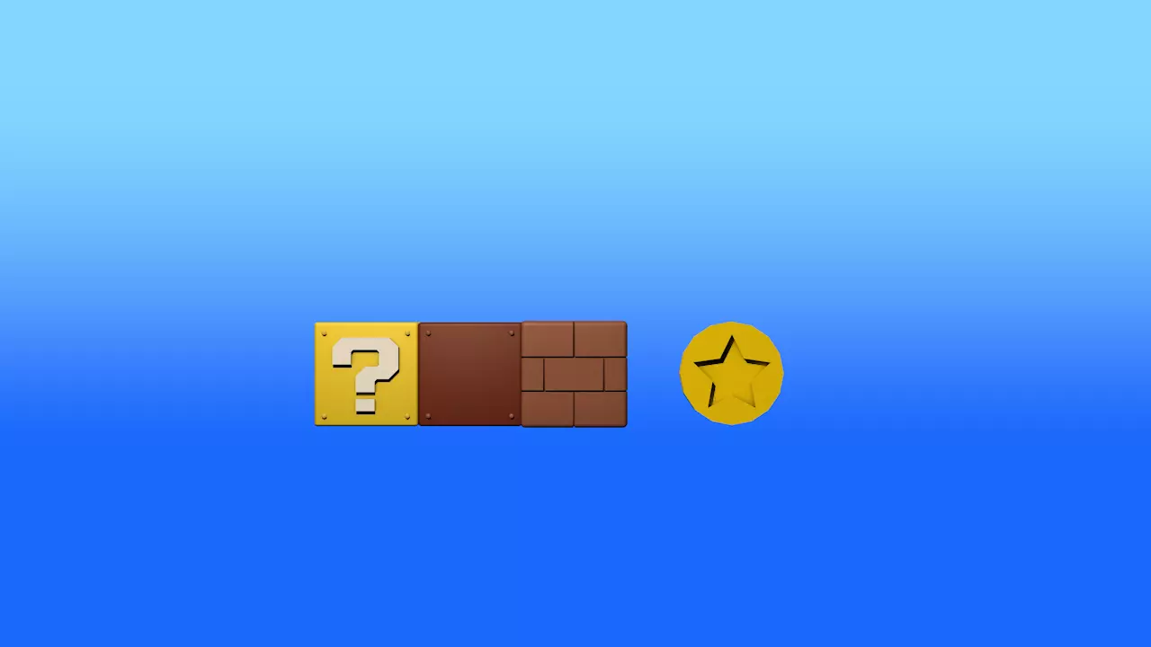 Super Mario blocks and coin Free low-poly 3D model_0