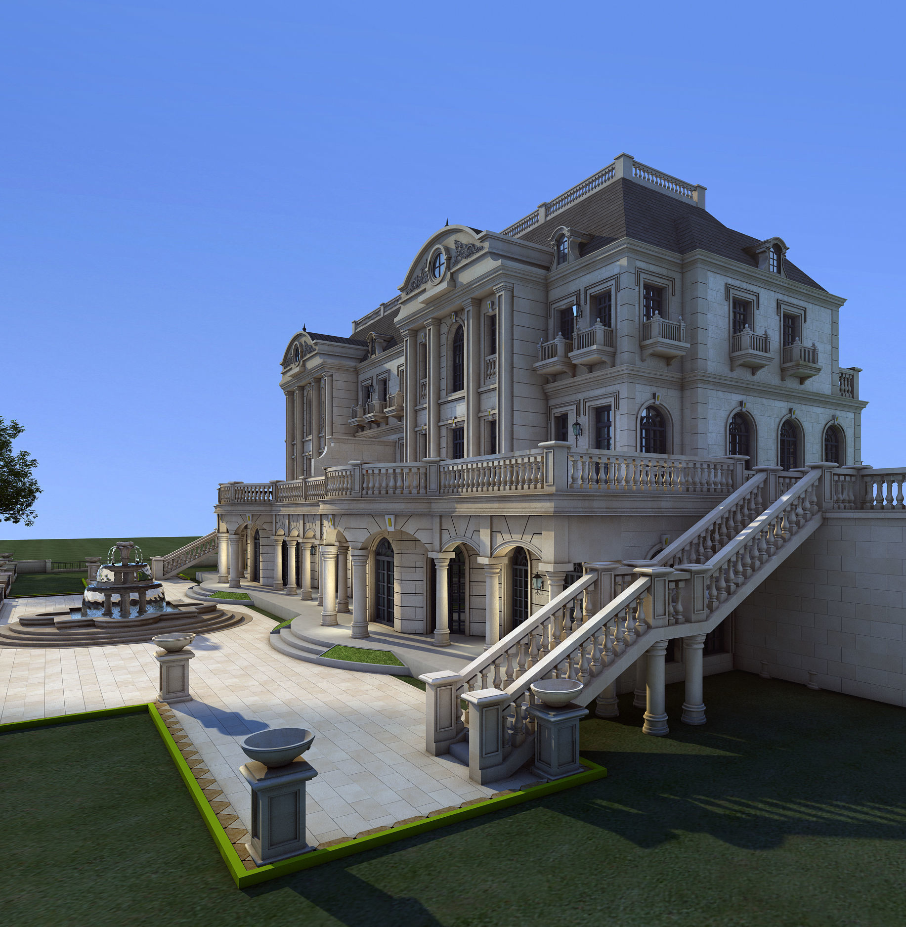 villa mansion in shanghai 3D model_2