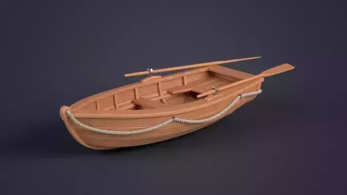 Stylized Wooden Fishing Boat Low-poly 3D model