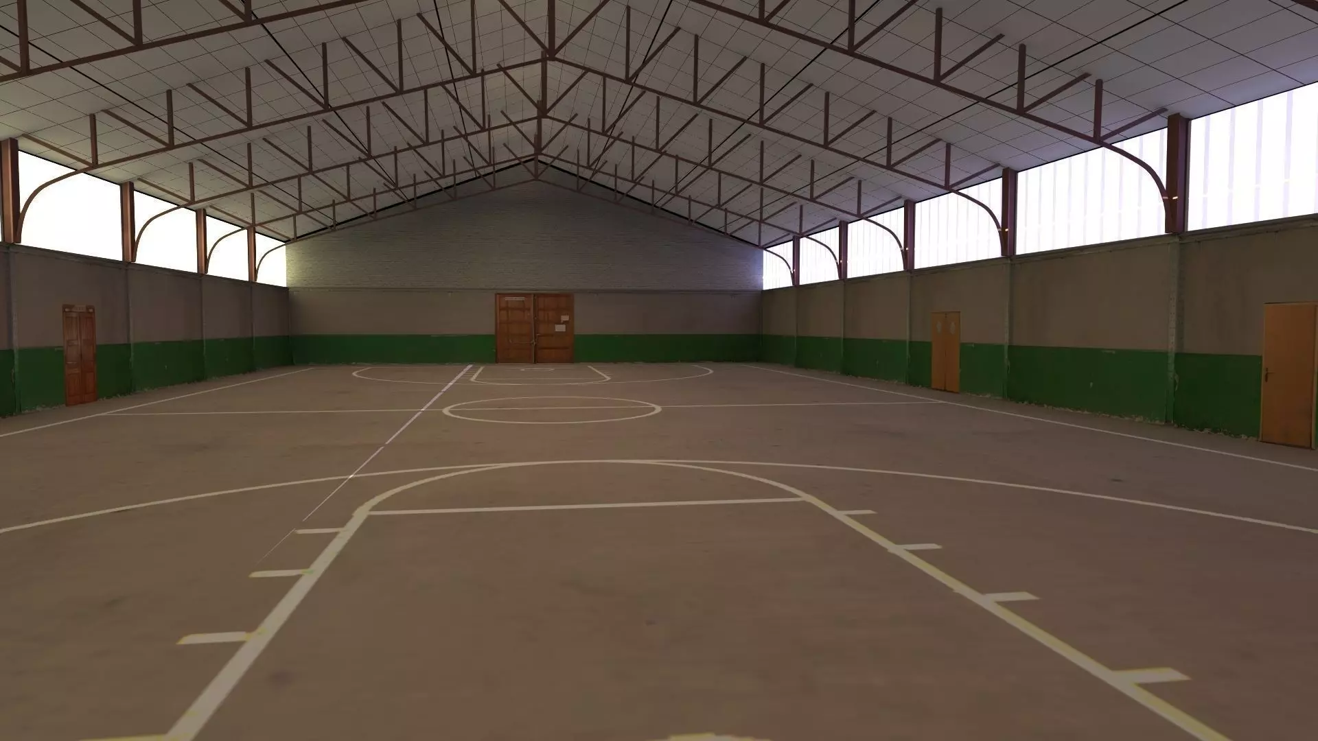 hangar empty basketball court Free 3D model_0