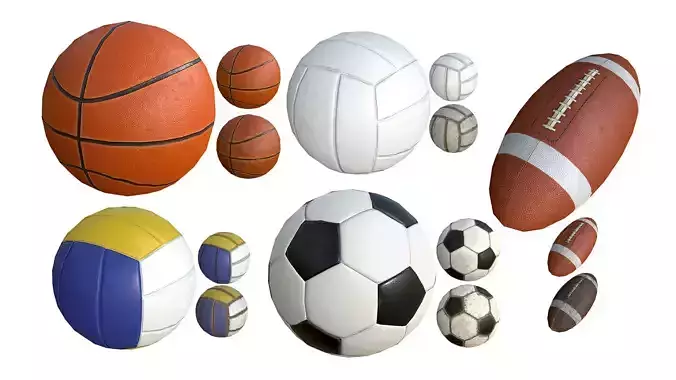SportBalls Low Poly PBR Model three volleyball balls 3D model
