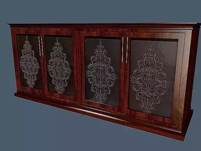 console wooden cabinet with ornate doors