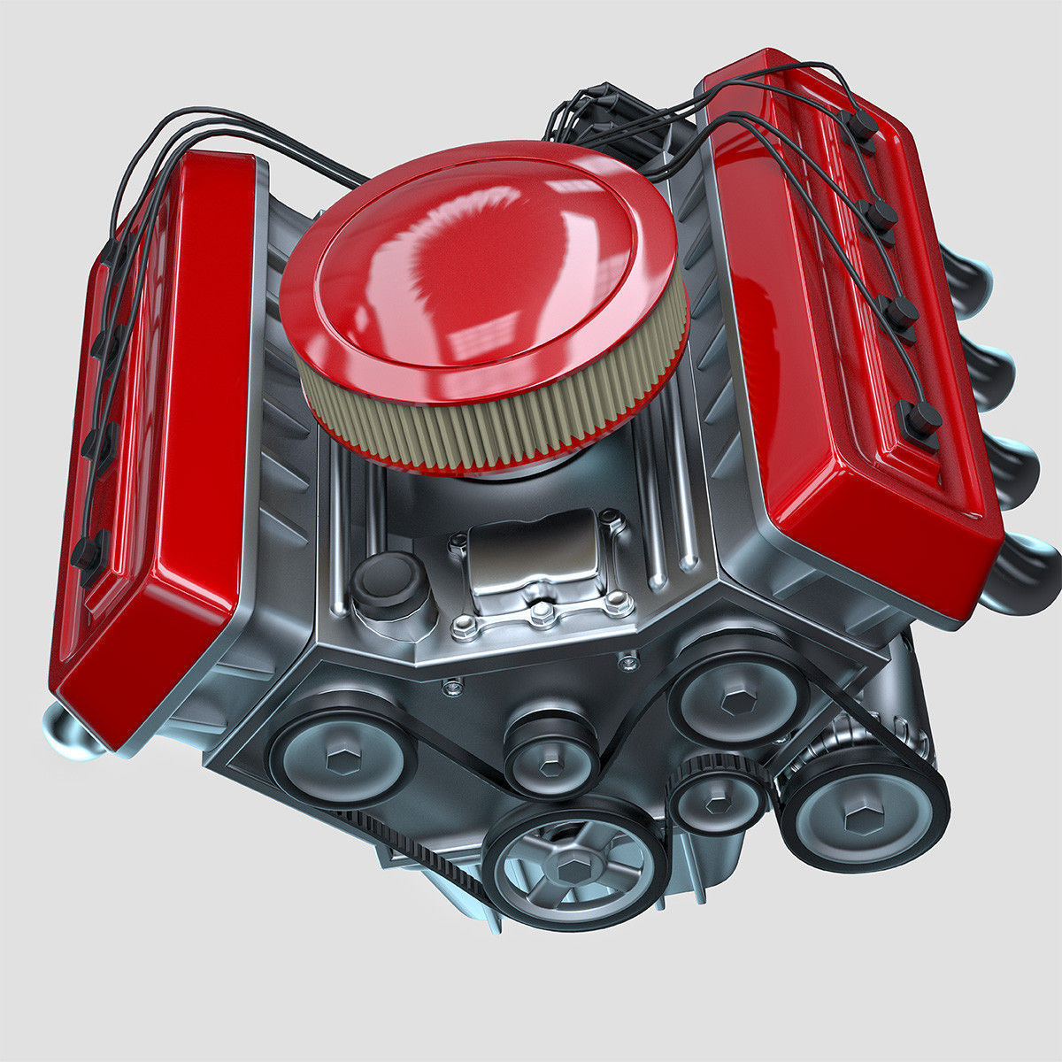 Car engine Animated 3D model_3