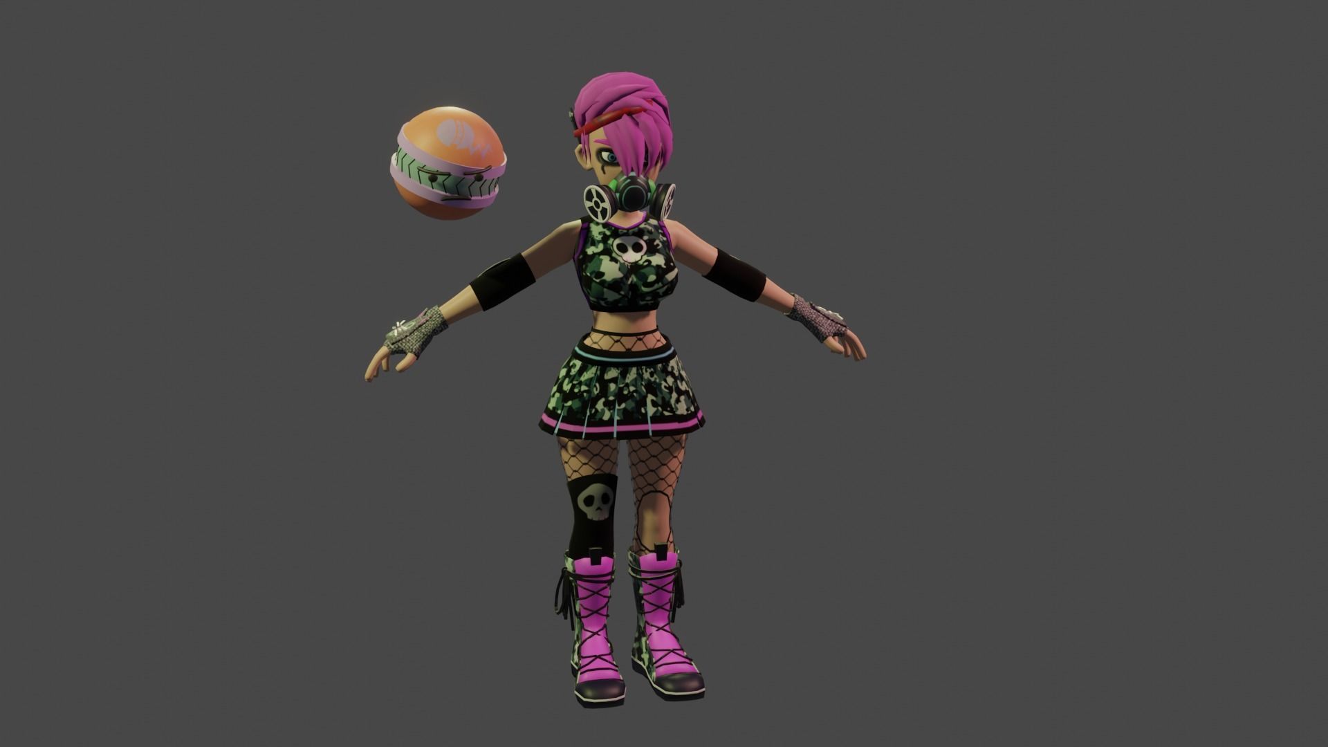 Cyberpunk  girl with ball robot Low-poly 3D model_7