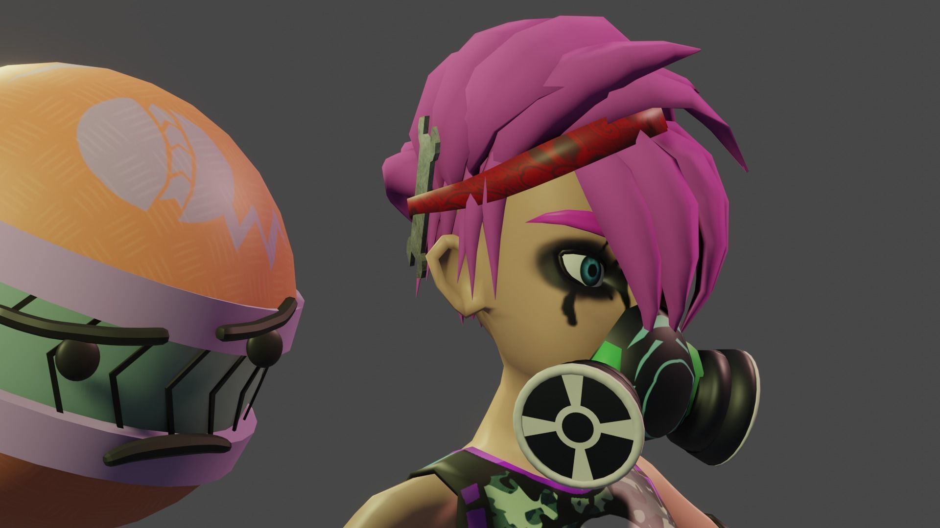 Cyberpunk  girl with ball robot Low-poly 3D model_3