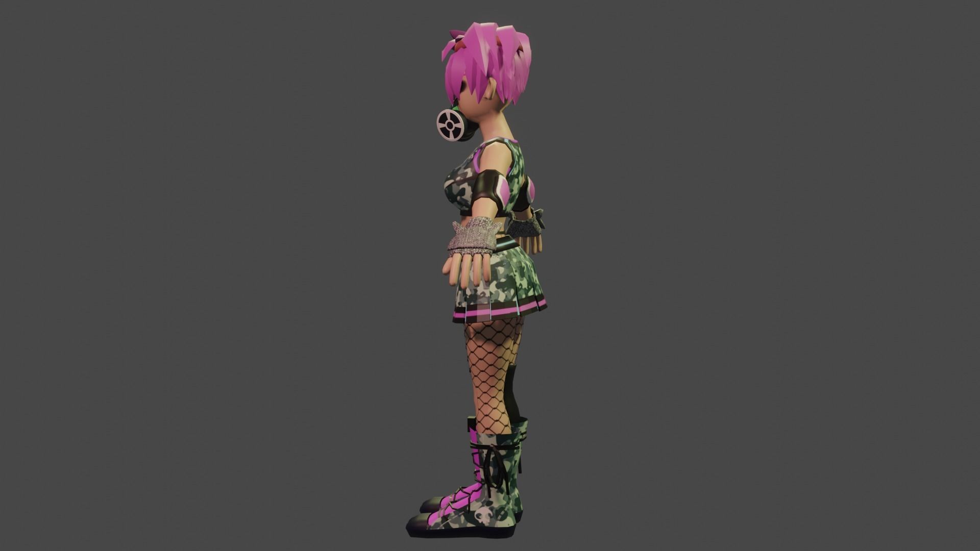 Cyberpunk  girl with ball robot Low-poly 3D model_1