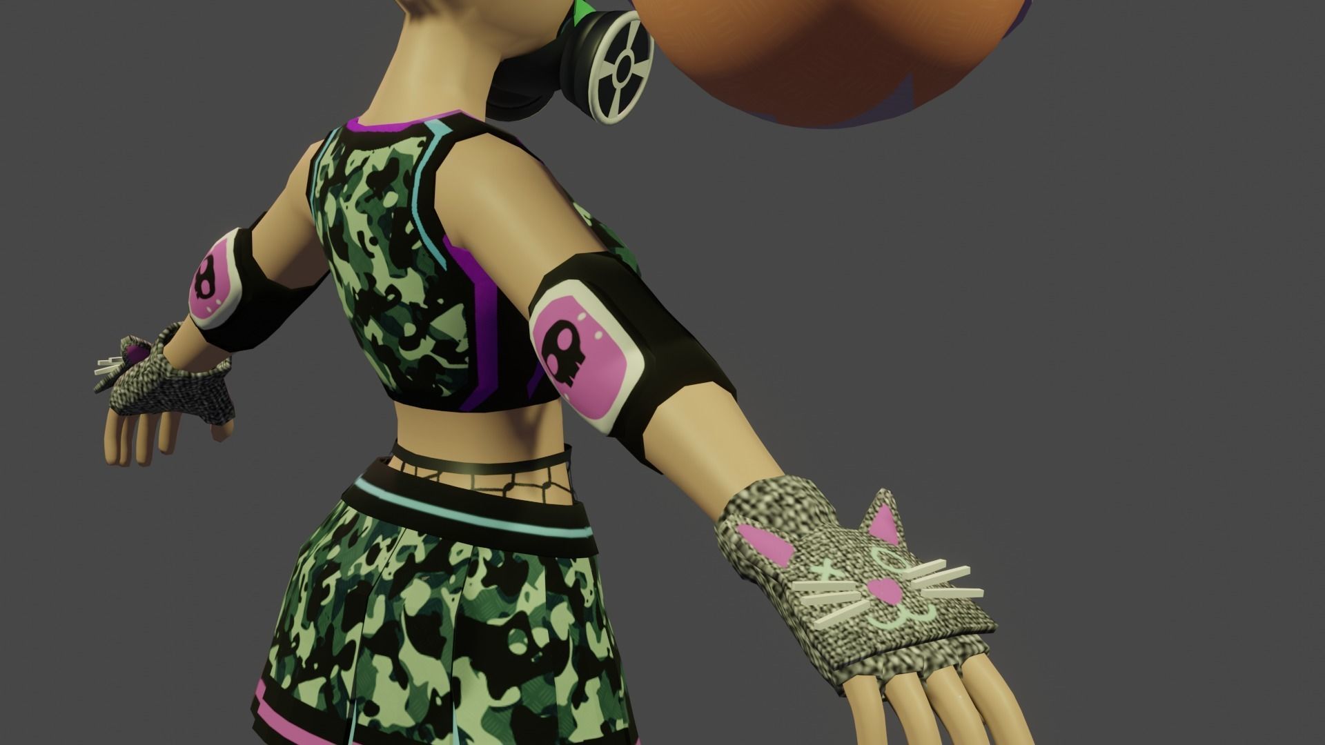 Cyberpunk  girl with ball robot Low-poly 3D model_6