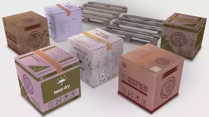 Game ready Cardboard boxes Low-poly 