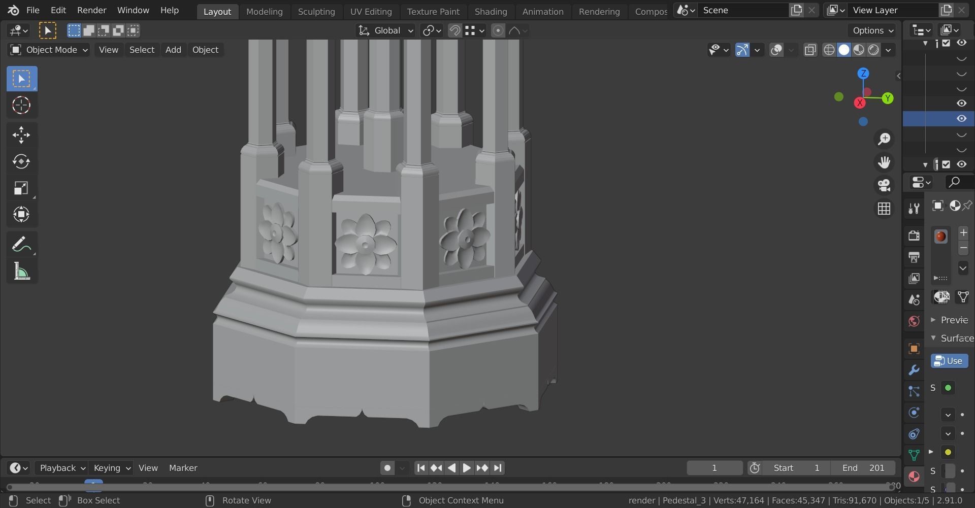 Gothic Pedestal - three materials 3D model_18