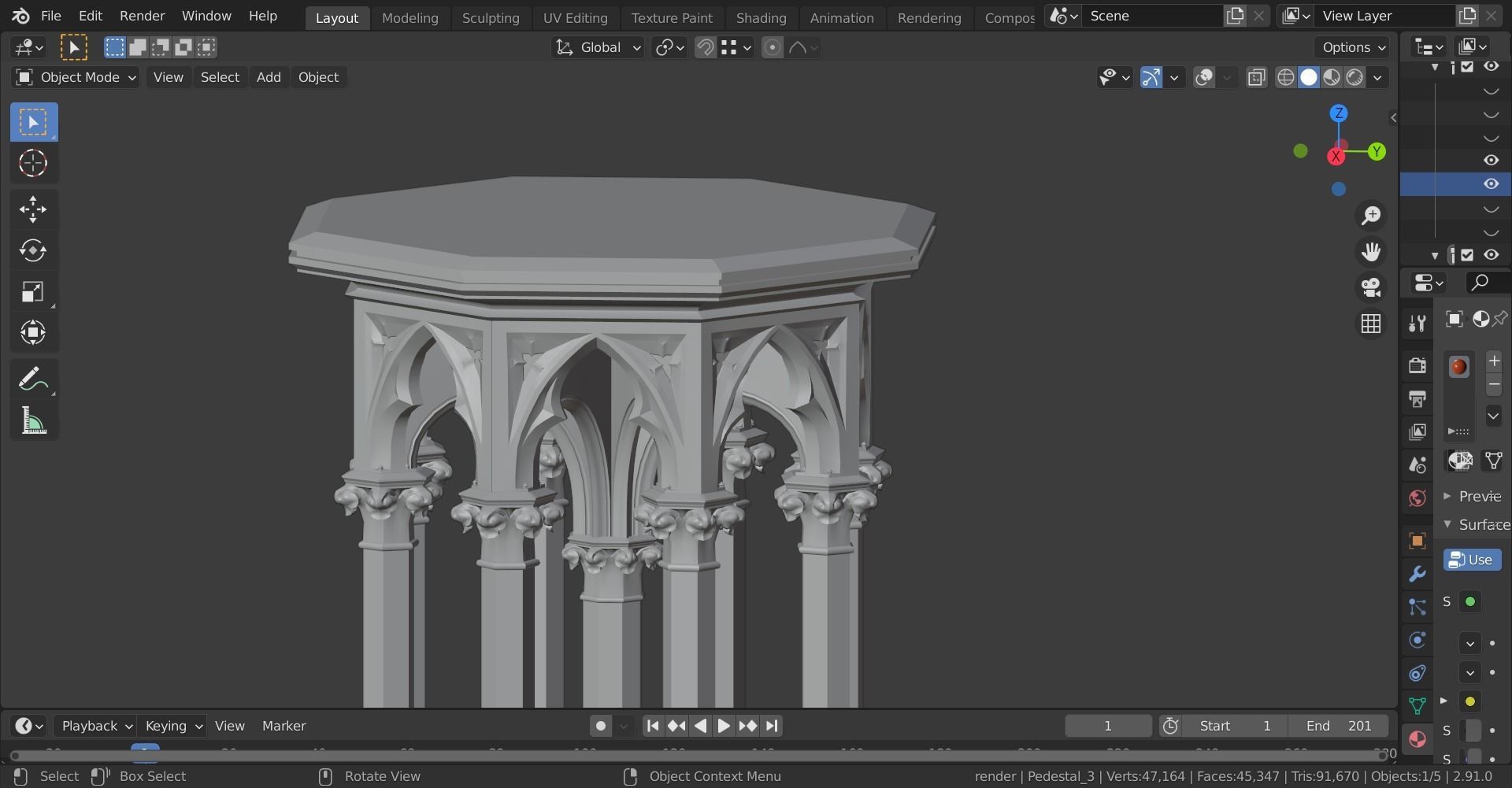 Gothic Pedestal - three materials 3D model_19