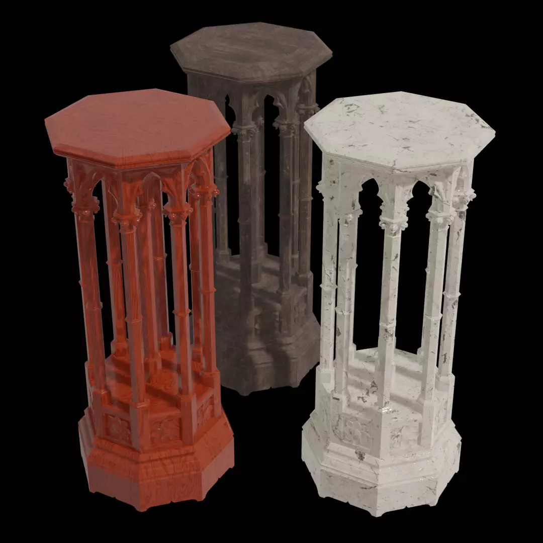 Gothic Pedestal - three materials 3D model_0