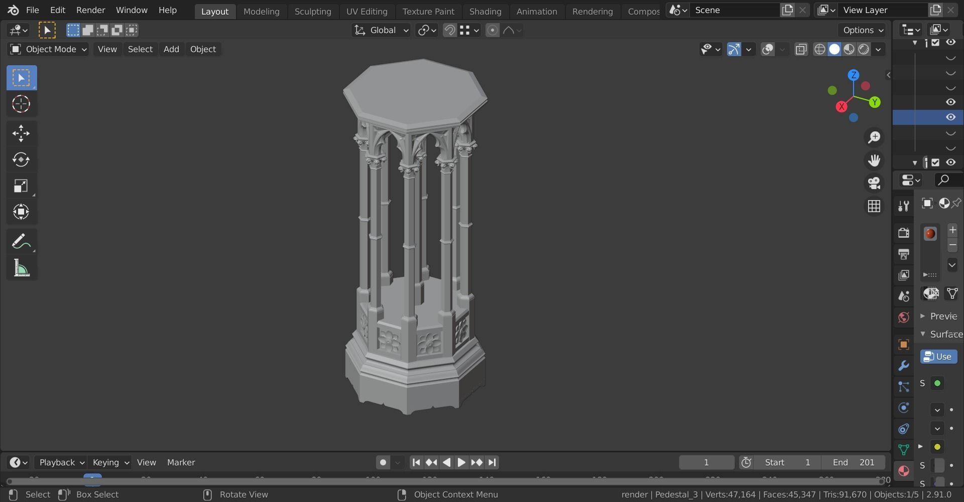 Gothic Pedestal - three materials 3D model_17