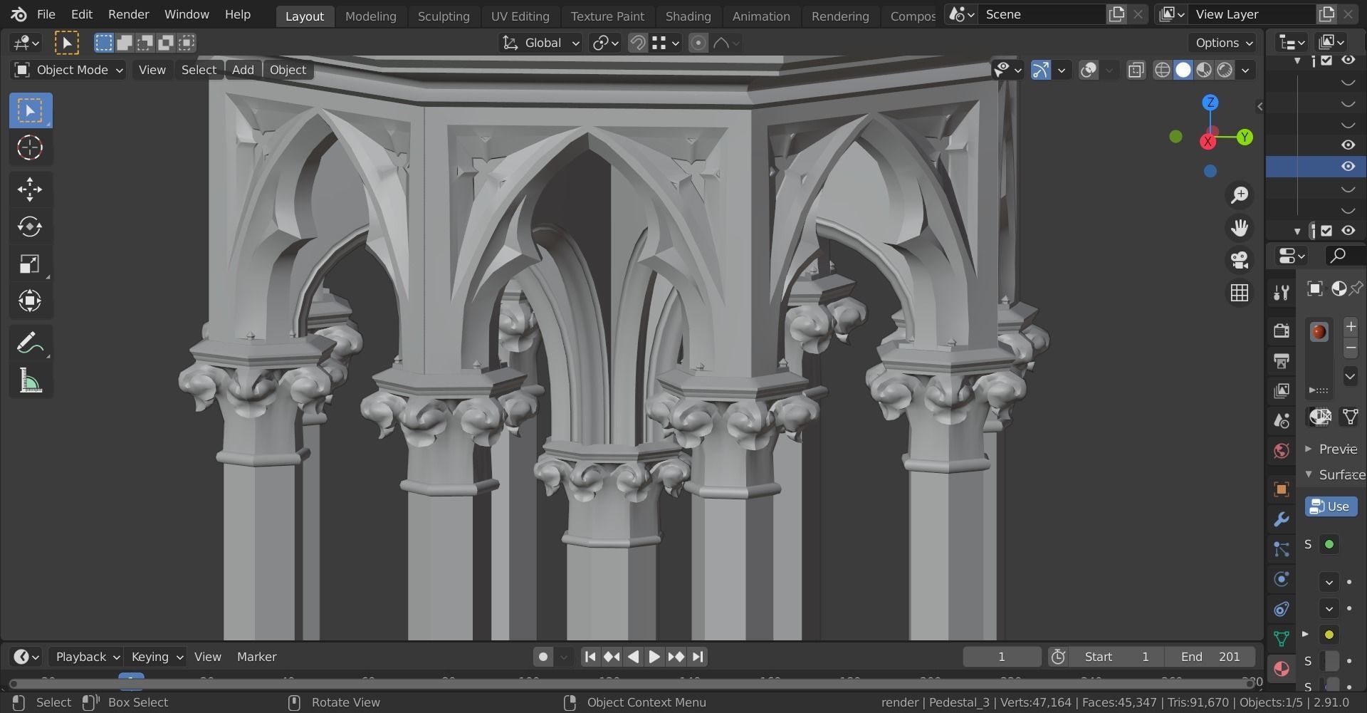 Gothic Pedestal - three materials 3D model_20