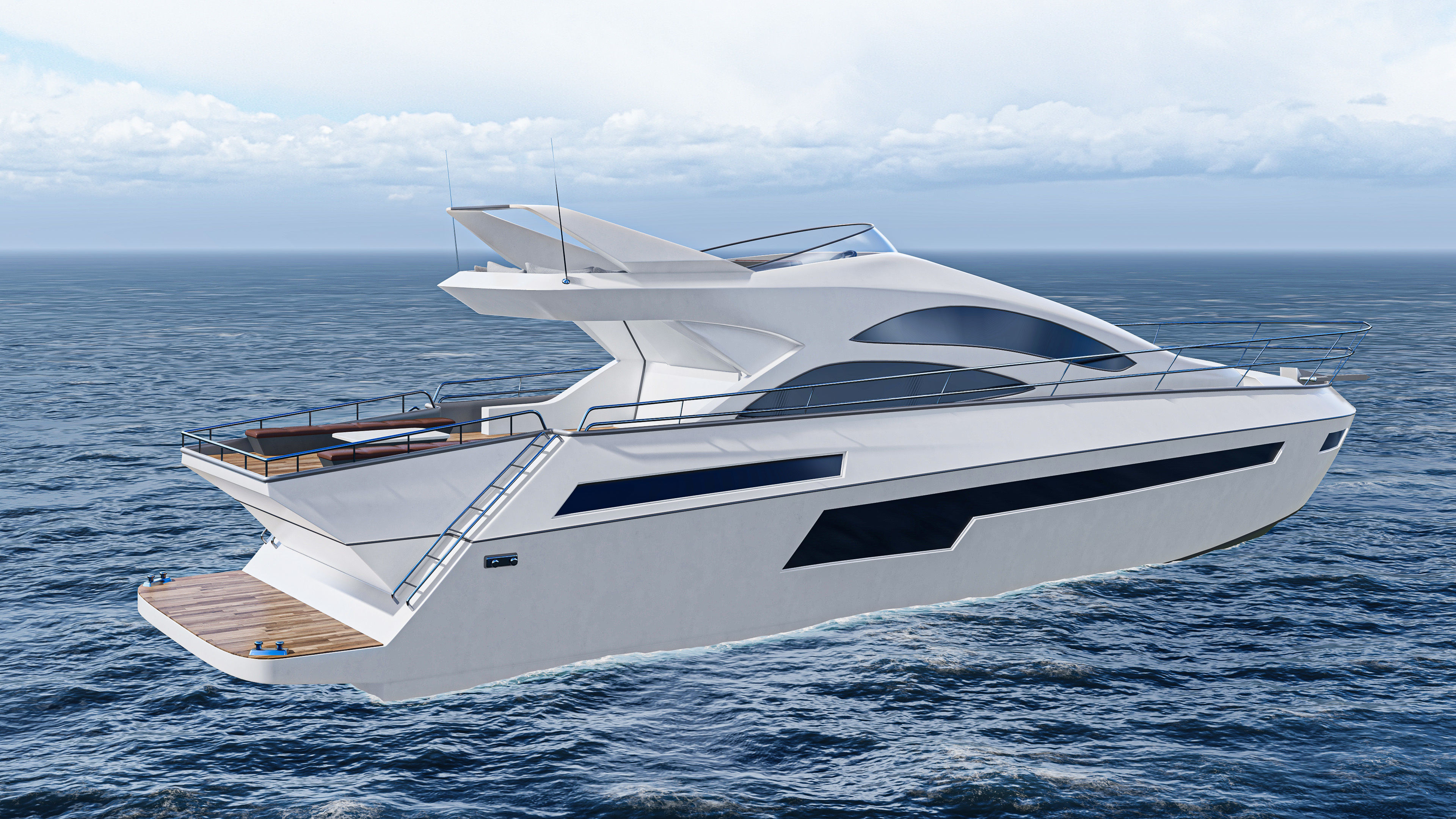 Yacht motor boat Low-poly 3D model_5