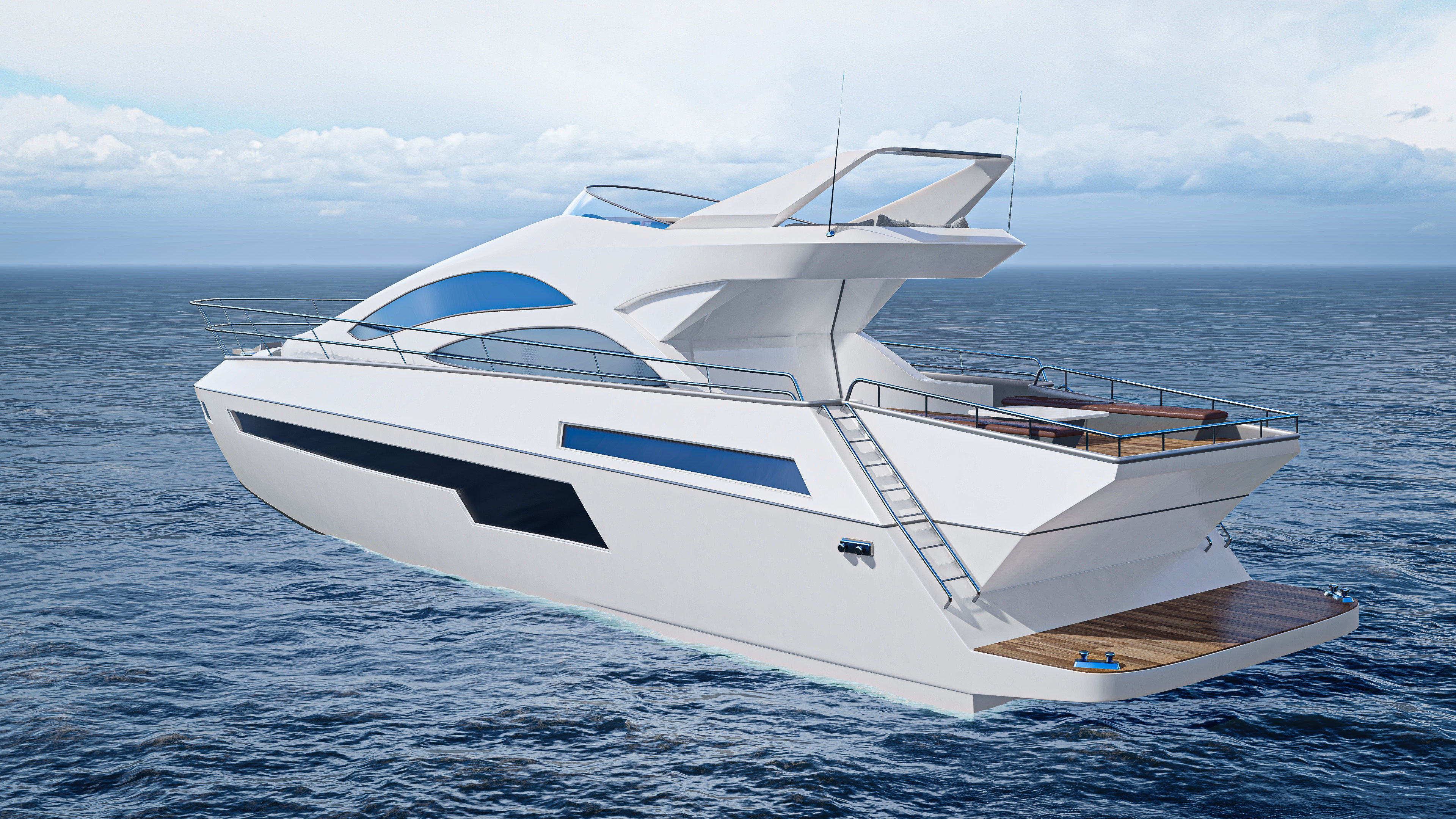 Yacht motor boat Low-poly 3D model_3