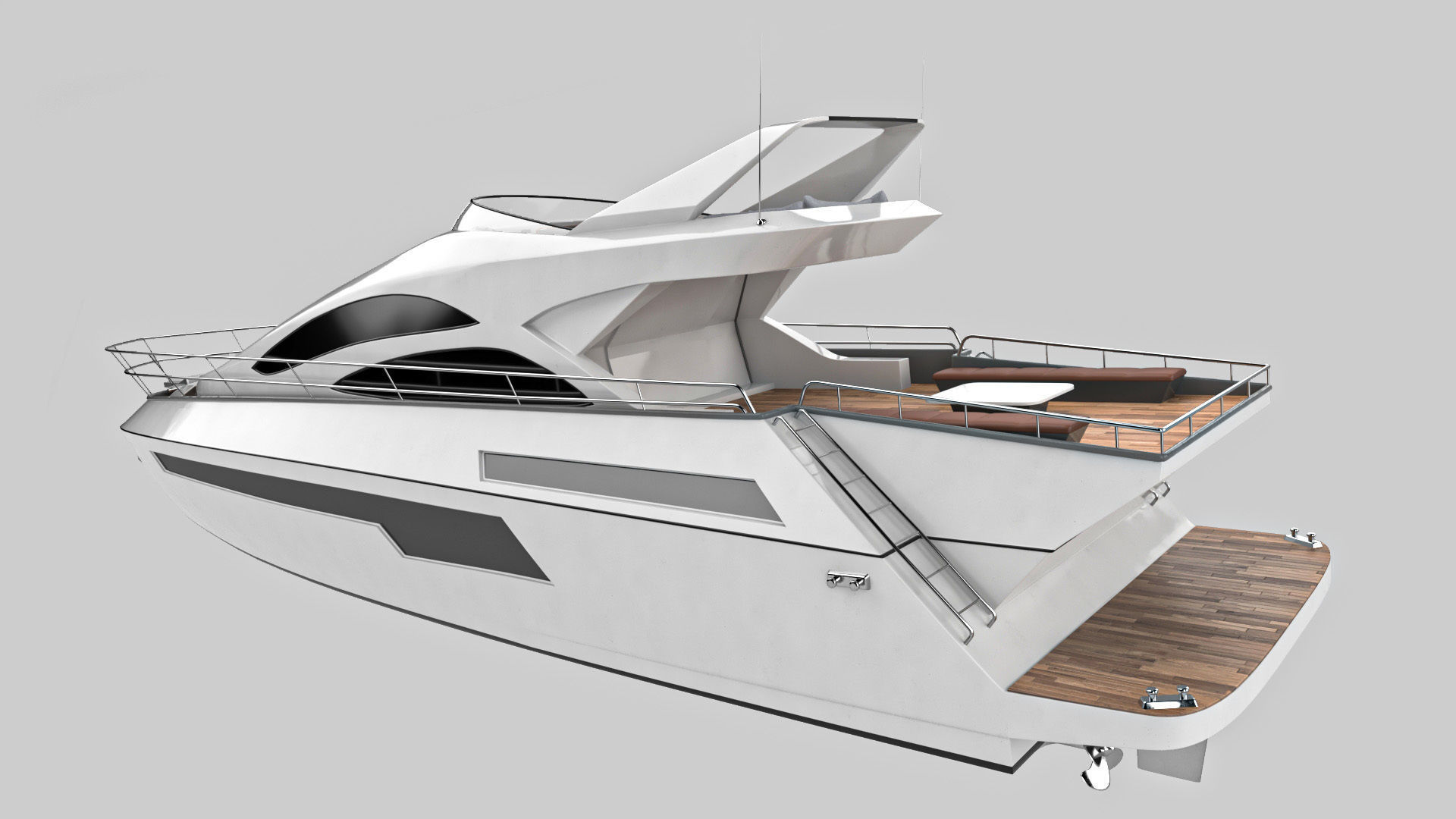 Yacht motor boat Low-poly 3D model_4