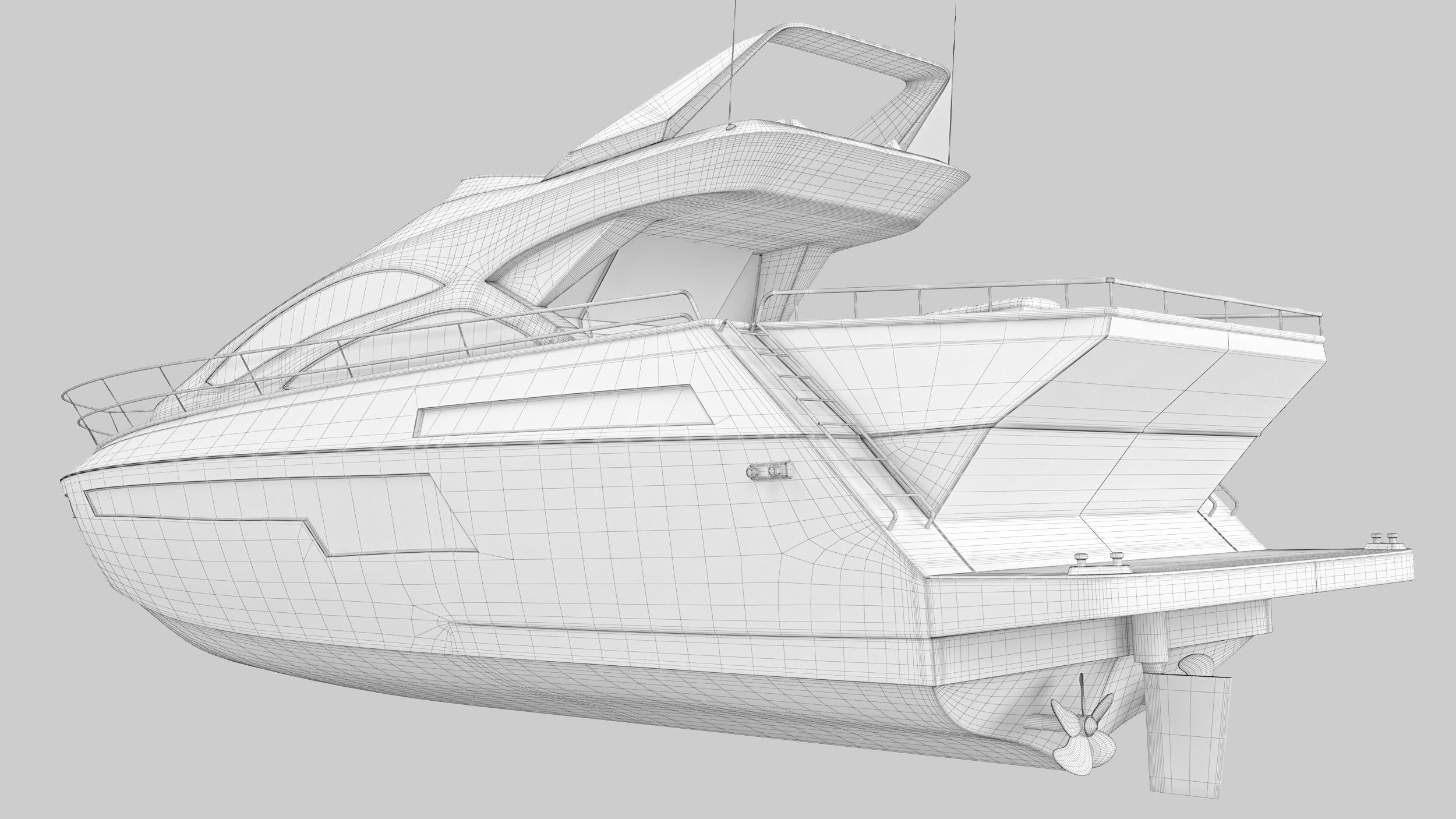 Yacht motor boat Low-poly 3D model_22