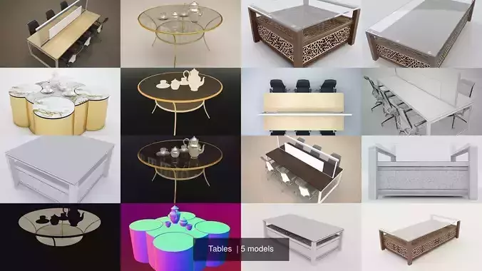 Tables glass coffee table with tea cups and saucers 3D Model Collection