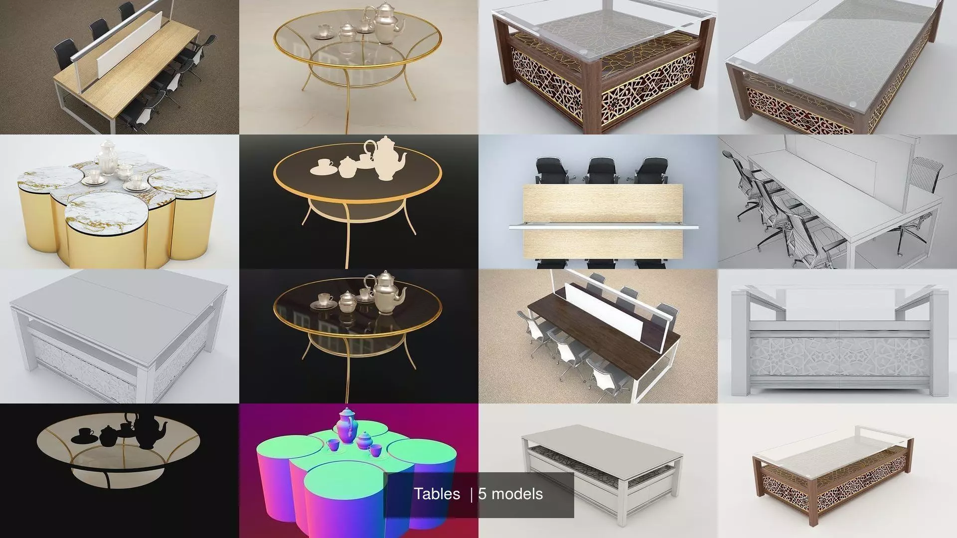 Tables glass coffee table with tea cups and saucers 3D Model Collection_0