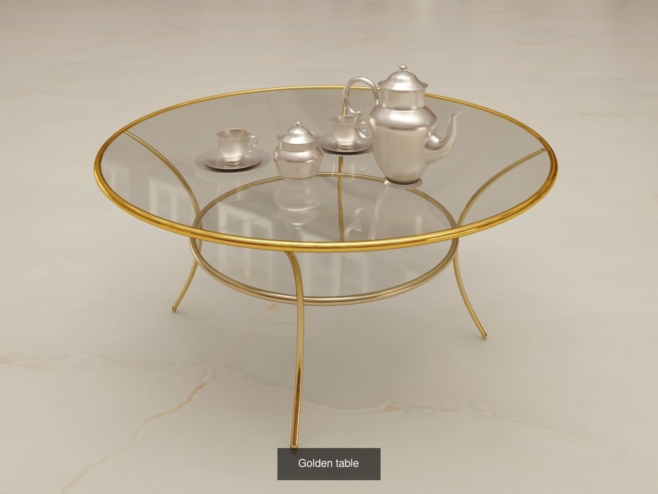 Tables glass coffee table with tea cups and saucers 3D Model Collection_5