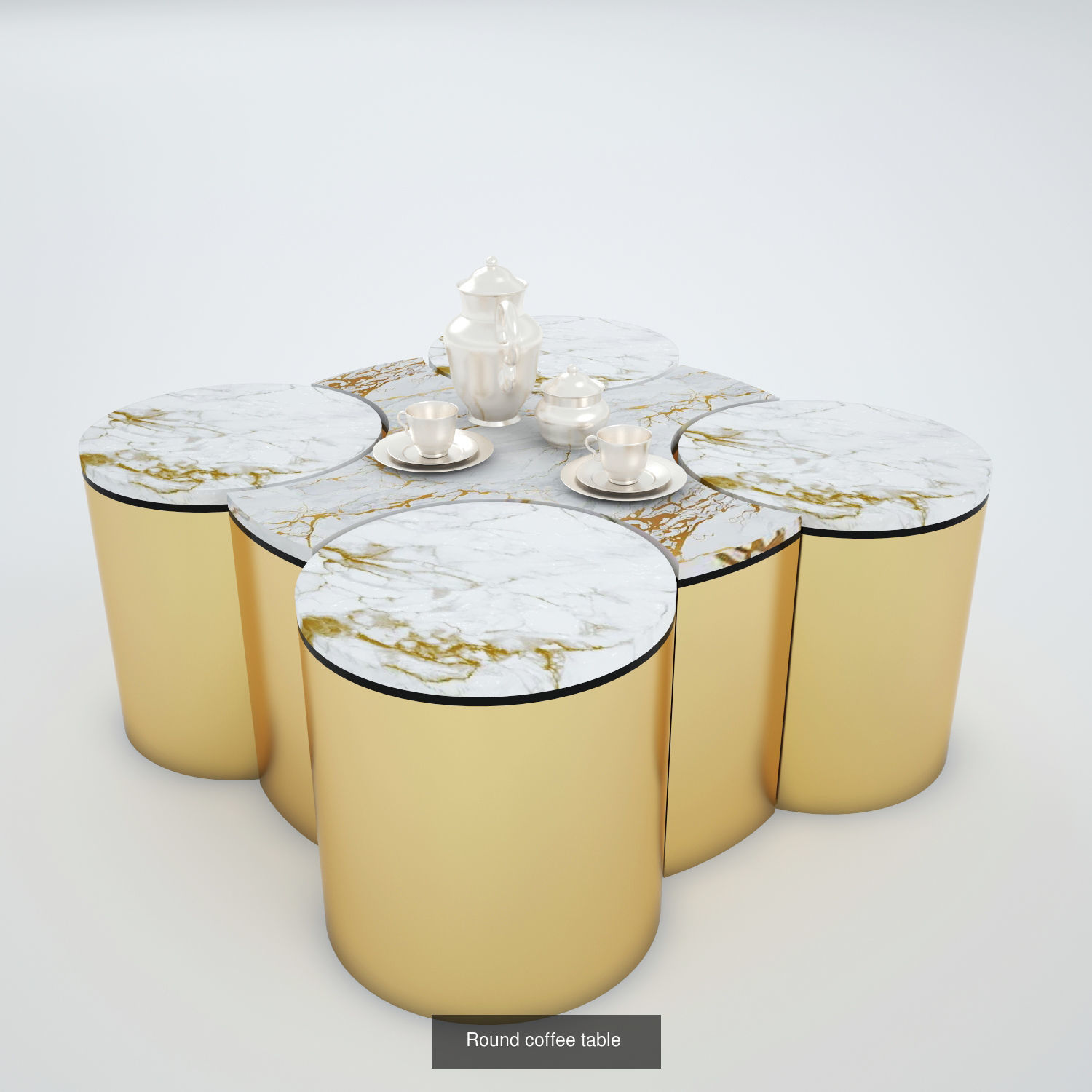 Tables glass coffee table with tea cups and saucers 3D Model Collection_3