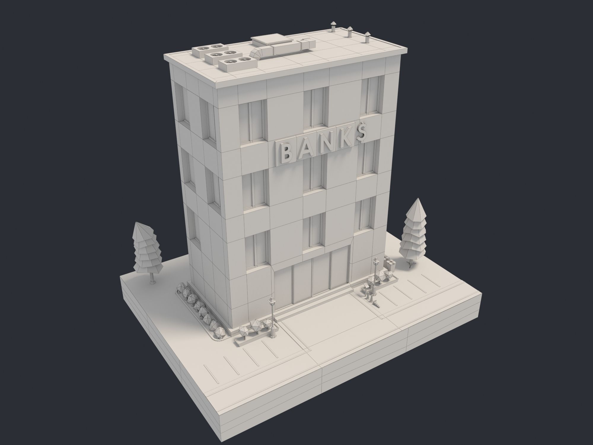 Bank Building Low-poly 3D model_16