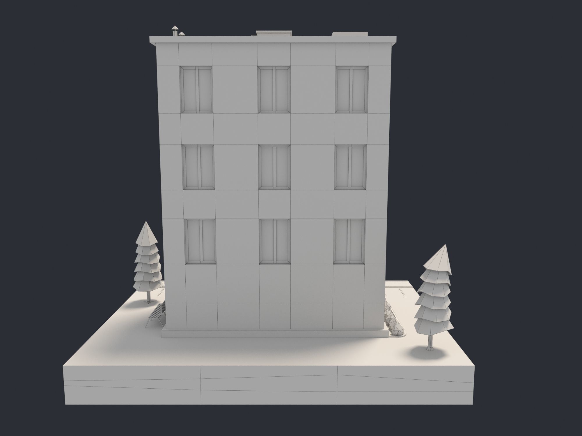 Bank Building Low-poly 3D model_13